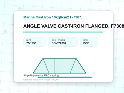ANGLE VALVE CAST-IRON FLANGED, F7308 10KG-150MM - Marine Cast Iron 10kgf/cm2 F-7307/F-7308 - IMPA 750251 - UOM PCE