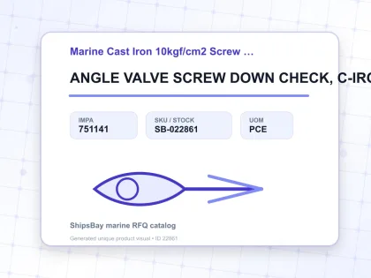 ANGLE VALVE SCREW DOWN CHECK, C-IRON FLANGED F7376 10KG-50MM - Marine Cast Iron 10kgf/cm2 Screw Down Check F-7375/F-7376 - IMPA 751141 - UOM PCE