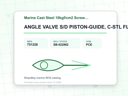 ANGLE VALVE S/D PISTON-GUIDE, C-STL FLANGED F7472 10K-150MM - Marine Cast Steel 10kgf/cm2 Screw Down Check F-7472 - IMPA 751226 - UOM PCE