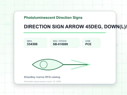 DIRECTION SIGN ARROW 45DEG, DOWN(L)/LIFEBOAT 100X300MM - Photoluminescent Direction Signs - IMPA 334306 - UOM PCE