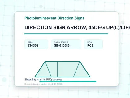 DIRECTION SIGN ARROW, 45DEG UP(L)/LIFEBOAT 100X300MM - Photoluminescent Direction Signs - IMPA 334302 - UOM PCE