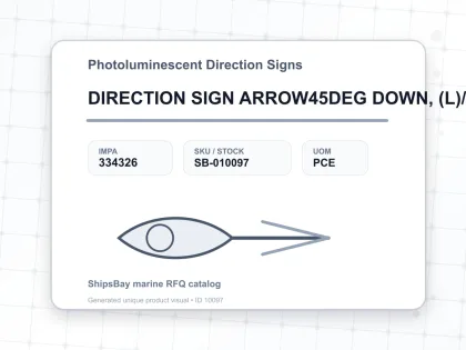 DIRECTION SIGN ARROW45DEG DOWN, (L)/ASSEMBLY STATION 100X300MM - Photoluminescent Direction Signs - IMPA 334326 - UOM PCE