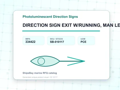 DIRECTION SIGN EXIT W/RUNNING, MAN LEFT 150X150MM - Photoluminescent Direction Signs - IMPA 334422 - UOM PCE