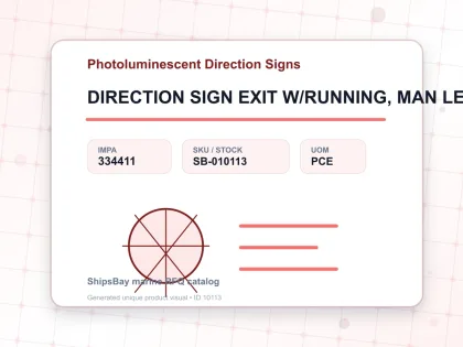 DIRECTION SIGN EXIT W/RUNNING, MAN LEFT 150X400MM - Photoluminescent Direction Signs - IMPA 334411 - UOM PCE