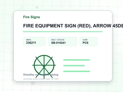 FIRE EQUIPMENT SIGN (RED), ARROW 45DEG UP(R) 150X150MM - Fire Signs - IMPA 336211 - UOM PCE