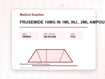 FRUSEMIDE 10MG IN 1ML INJ., 2ML AMPOULE FOR U.K. SHIPS - Medical Supplies - IMPA 390804 - UOM PCE