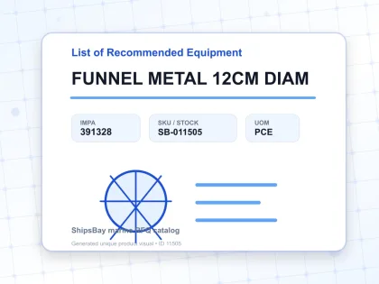 FUNNEL METAL 12CM DIAM - List of Recommended Equipment - IMPA 391328 - UOM PCE