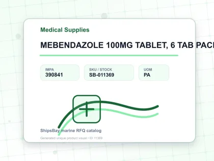 MEBENDAZOLE 100MG TABLET, 6 TAB PACK FOR U.K. SHIPS - Medical Supplies - IMPA 390841 - UOM PA