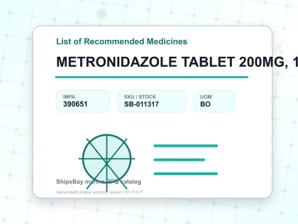 METRONIDAZOLE TABLET 200MG, 100'S - List of Recommended Medicines - IMPA 390651 - UOM BO