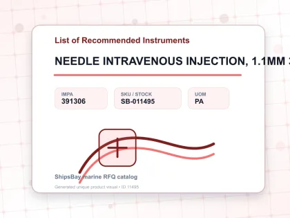 NEEDLE INTRAVENOUS INJECTION, 1.1MM 3CM 6'S - List of Recommended Instruments - IMPA 391306 - UOM PA