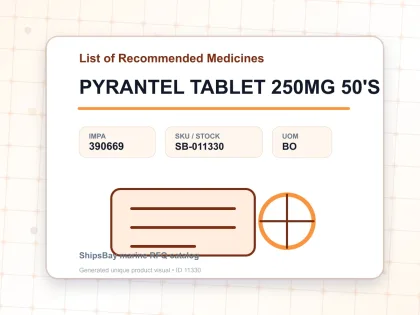 PYRANTEL TABLET 250MG 50'S - List of Recommended Medicines - IMPA 390669 - UOM BO