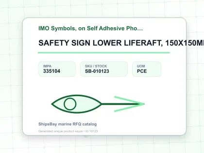 SAFETY SIGN LOWER LIFERAFT, 150X150MM - IMO Symbols, on Self Adhesive Photoluminescent Vinyl - IMPA 335104 - UOM PCE