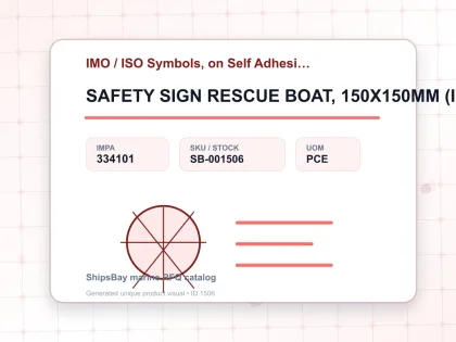 SAFETY SIGN RESCUE BOAT, 150X150MM (IMO) - IMO / ISO Symbols, on Self Adhesive Photoluminescent Vinyl - IMPA 334101 - UOM PCE