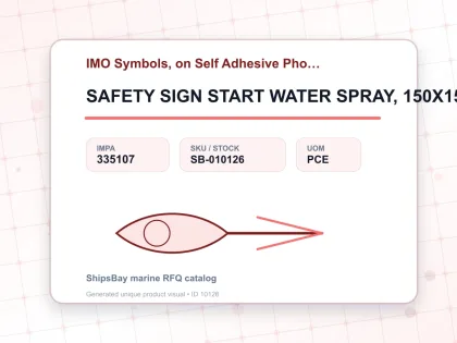 SAFETY SIGN START WATER SPRAY, 150X150MM - IMO Symbols, on Self Adhesive Photoluminescent Vinyl - IMPA 335107 - UOM PCE