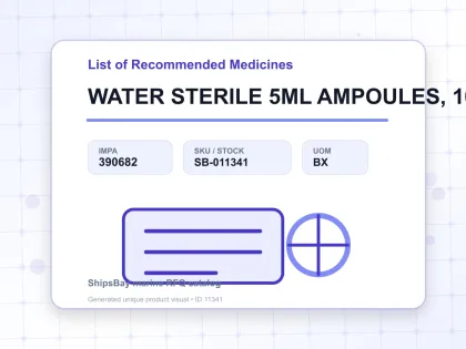 WATER STERILE 5ML AMPOULES, 10'S - List of Recommended Medicines - IMPA 390682 - UOM BX