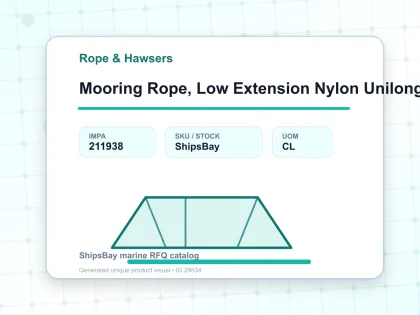 Mooring Rope, Low Extension Nylon Unilong And Polyester, Double Braided, 200 Mtr X 75 Mm, Btl: 1270 Kn - Rope & Hawsers - IMPA 211938 - UOM CL