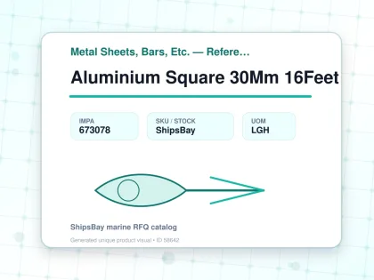 Aluminium Square 30Mm 16Feet - Metal Sheets, Bars, Etc. — Reference (IMPA) - IMPA 673078 - UOM LGH