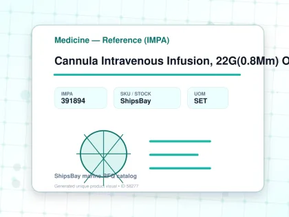 Cannula Intravenous Infusion, 22G(0.8Mm) Or 21G Sterile - Medicine — Reference (IMPA) - IMPA 391894 - UOM SET