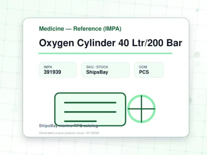 Oxygen Cylinder 40 Ltr/200 Bar - Medicine — Reference (IMPA) - IMPA 391939 - UOM PCS