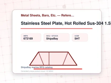 Stainless Steel Plate, Hot Rolled Sus-304 1.5Mm 4X8Ft - Metal Sheets, Bars, Etc. — Reference (IMPA) - IMPA 672169 - UOM SHT