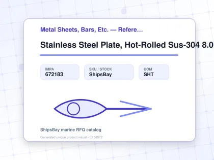 Stainless Steel Plate, Hot-Rolled Sus-304 8.0Mm 4X8Ft - Metal Sheets, Bars, Etc. — Reference (IMPA) - IMPA 672183 - UOM SHT