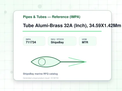 Tube Alumi-Brass 32A (Inch), 34.59X1.42Mm - Pipes & Tubes — Reference (IMPA) - IMPA 711734 - UOM MTR