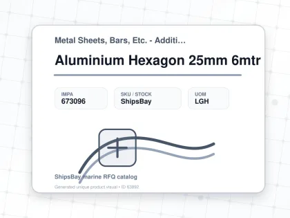 Aluminium Hexagon 25mm 6mtr - Metal Sheets, Bars, Etc. - Additional Items - IMPA 673096 - UOM LGH