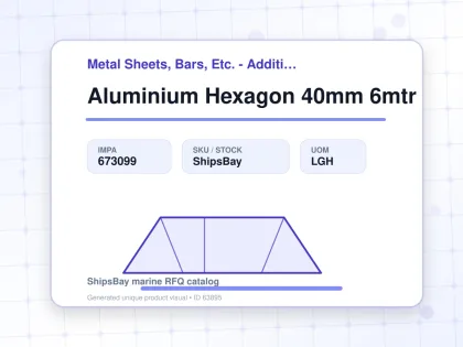 Aluminium Hexagon 40mm 6mtr - Metal Sheets, Bars, Etc. - Additional Items - IMPA 673099 - UOM LGH