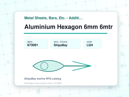 Aluminium Hexagon 6mm 6mtr - Metal Sheets, Bars, Etc. - Additional Items - IMPA 673091 - UOM LGH