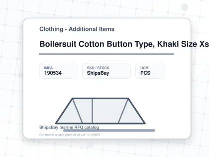 Boilersuit Cotton Button Type, Khaki Size Xs - Clothing - Additional Items - IMPA 190534 - UOM PCS