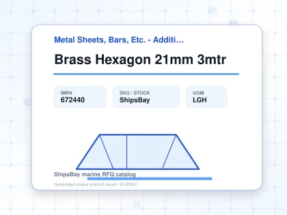 Brass Hexagon 21mm 3mtr - Metal Sheets, Bars, Etc. - Additional Items - IMPA 672440 - UOM LGH