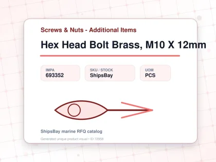 Hex Head Bolt Brass, M10 X 12mm - Screws & Nuts - Additional Items - IMPA 693352 - UOM PCS