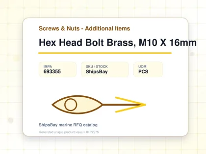 Hex Head Bolt Brass, M10 X 16mm - Screws & Nuts - Additional Items - IMPA 693355 - UOM PCS