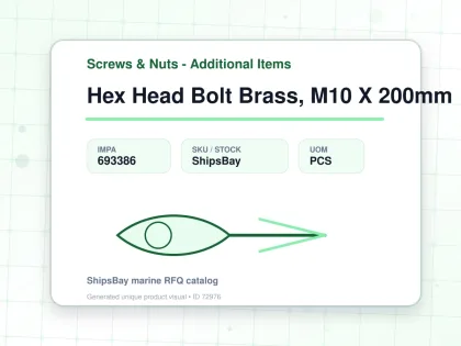 Hex Head Bolt Brass, M10 X 200mm - Screws & Nuts - Additional Items - IMPA 693386 - UOM PCS