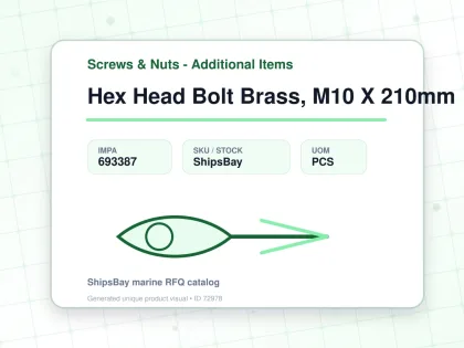 Hex Head Bolt Brass, M10 X 210mm - Screws & Nuts - Additional Items - IMPA 693387 - UOM PCS