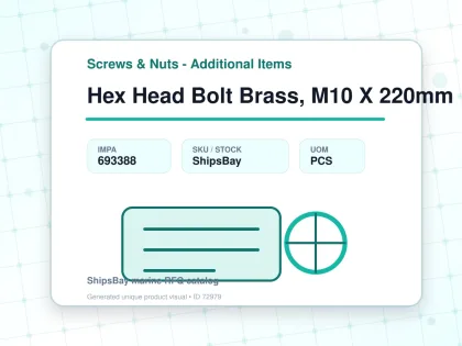 Hex Head Bolt Brass, M10 X 220mm - Screws & Nuts - Additional Items - IMPA 693388 - UOM PCS