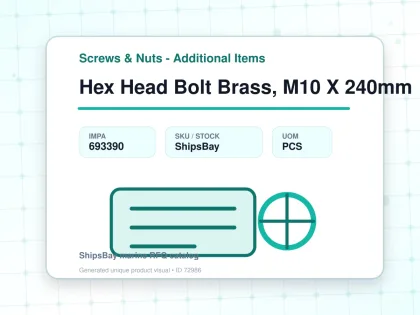 Hex Head Bolt Brass, M10 X 240mm - Screws & Nuts - Additional Items - IMPA 693390 - UOM PCS
