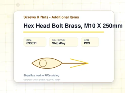 Hex Head Bolt Brass, M10 X 250mm - Screws & Nuts - Additional Items - IMPA 693391 - UOM PCS