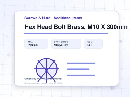 Hex Head Bolt Brass, M10 X 300mm - Screws & Nuts - Additional Items - IMPA 693392 - UOM PCS