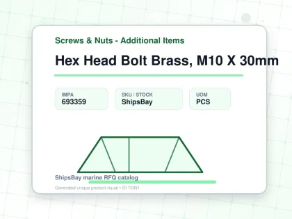 Hex Head Bolt Brass, M10 X 30mm - Screws & Nuts - Additional Items - IMPA 693359 - UOM PCS