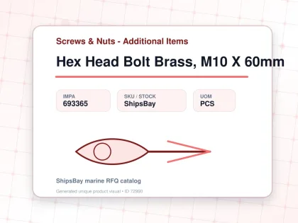 Hex Head Bolt Brass, M10 X 60mm - Screws & Nuts - Additional Items - IMPA 693365 - UOM PCS