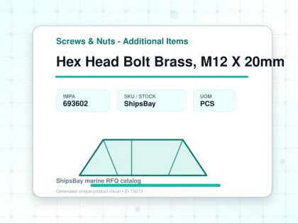 Hex Head Bolt Brass, M12 X 20mm - Screws & Nuts - Additional Items - IMPA 693602 - UOM PCS
