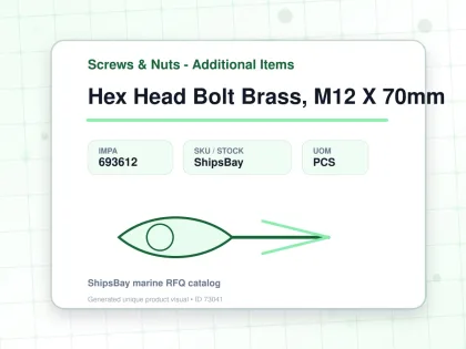Hex Head Bolt Brass, M12 X 70mm - Screws & Nuts - Additional Items - IMPA 693612 - UOM PCS