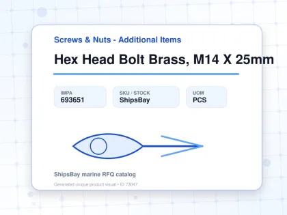 Hex Head Bolt Brass, M14 X 25mm - Screws & Nuts - Additional Items - IMPA 693651 - UOM PCS