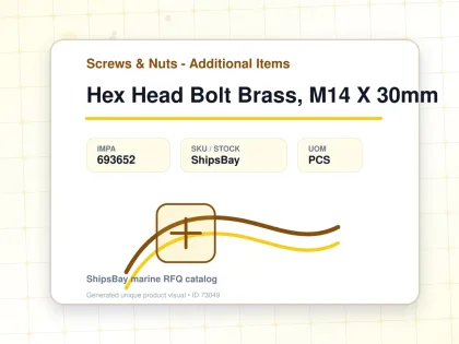 Hex Head Bolt Brass, M14 X 30mm - Screws & Nuts - Additional Items - IMPA 693652 - UOM PCS
