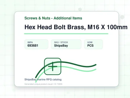 Hex Head Bolt Brass, M16 X 100mm - Screws & Nuts - Additional Items - IMPA 693681 - UOM PCS