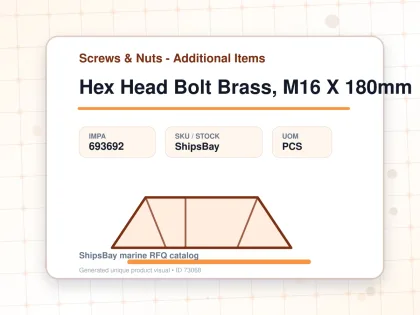 Hex Head Bolt Brass, M16 X 180mm - Screws & Nuts - Additional Items - IMPA 693692 - UOM PCS