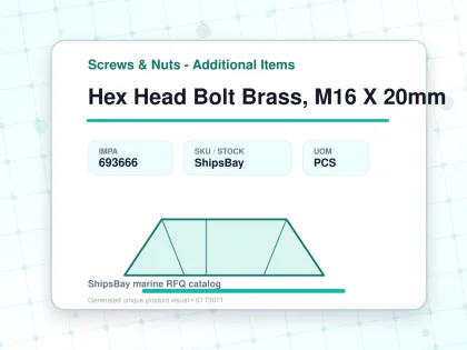 Hex Head Bolt Brass, M16 X 20mm - Screws & Nuts - Additional Items - IMPA 693666 - UOM PCS