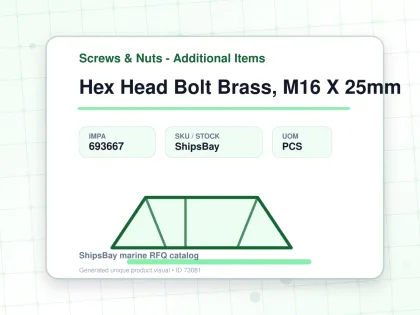 Hex Head Bolt Brass, M16 X 25mm - Screws & Nuts - Additional Items - IMPA 693667 - UOM PCS