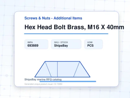 Hex Head Bolt Brass, M16 X 40mm - Screws & Nuts - Additional Items - IMPA 693669 - UOM PCS